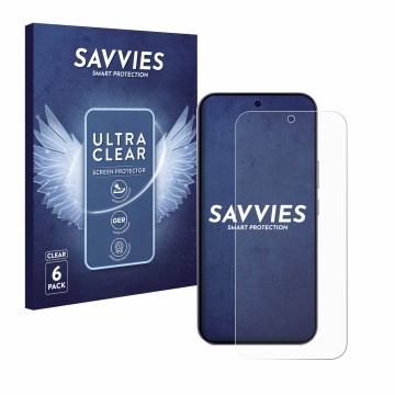 Face avant d’un emballage produit avec le logo de la marque Savvies. À côté, l’appareil realme 16 Pro est représenté avec la p