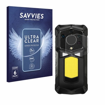 Parte frontal de un envase de producto con el logotipo de la marca Savvies. Al lado se muestra el dispositivo Ulefone Armor 29