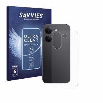 Face avant d’un emballage produit avec le logo de la marque Savvies. À côté, l’appareil Xiaomi Poco X8 Pro (Arrière) est repré