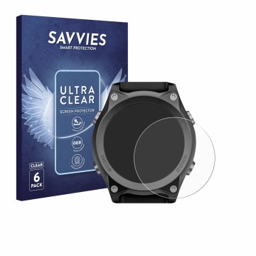 Parte frontal de un envase de producto con el logotipo de la marca Savvies. Al lado se muestra el dispositivo Mares Sirius con