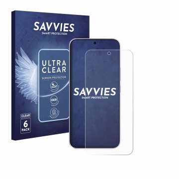 Parte frontal de un envase de producto con el logotipo de la marca Savvies. Al lado se muestra el dispositivo Vivo V70 FE con 