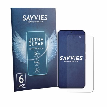 Parte frontal de un envase de producto con el logotipo de la marca Savvies. Al lado se muestra el dispositivo Vivo X300 FE con