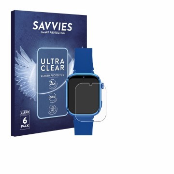 Face avant d’un emballage produit avec le logo de la marque Savvies. À côté, l’appareil whraills Kids Smartwatch est représent