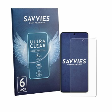 Parte frontal de un envase de producto con el logotipo de la marca Savvies. Al lado se muestra el dispositivo Vivo X300 Ultra 