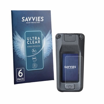 Parte frontal de un envase de producto con el logotipo de la marca Savvies. Al lado se muestra el dispositivo Amflow DJI Avino