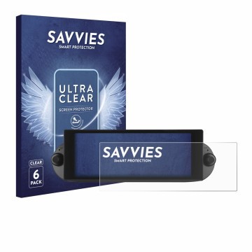Front side of a product packaging with the brand logo Savvies. Next to it is the device Essgoo Android Autoradio 6.86