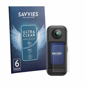 Parte frontale di una confezione del prodotto con il logo del marchio Savvies. Accanto è raffigurato il dispositivo Akaso 360 