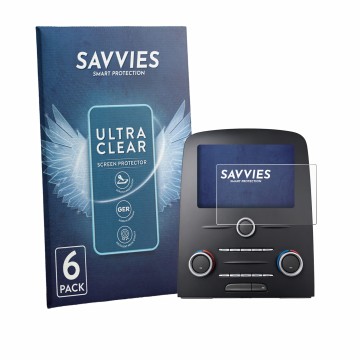 Front side of a product packaging with the brand logo Savvies. Next to it is the device Renault Scenic IV Intens Energy TCe 7