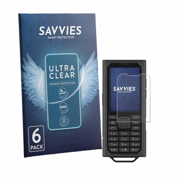 Parte frontal de un envase de producto con el logotipo de la marca Savvies. Al lado se muestra el dispositivo HMD Terra M con 