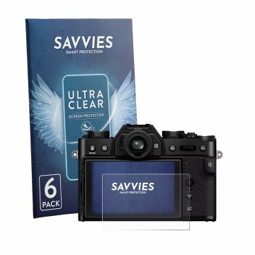 Face avant d’un emballage produit avec le logo de la marque Savvies. À côté, l’appareil Fujifilm X-T30 III est représenté avec