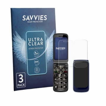 Parte frontal de un envase de producto con el logotipo de la marca Savvies. Al lado se muestra el dispositivo Guwet G739 (Fron