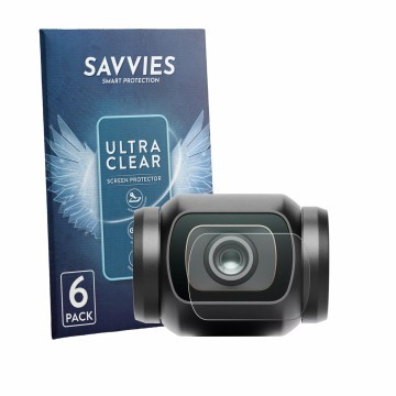 Parte frontal de un envase de producto con el logotipo de la marca Savvies. Al lado se muestra el dispositivo DJI Osmo Pocket 