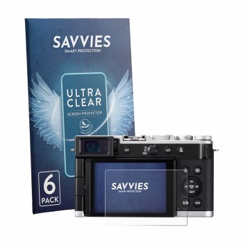 Vorderseite einer Produktverpackung mit dem Markenlogo Savvies. Daneben ist das Gerät Panasonic Lumix DC-L10 mit dem zugehörig