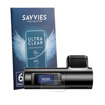 Vorderseite einer Produktverpackung mit dem Markenlogo Savvies. Daneben ist das Gerät Azdome M330 mit dem zugehörigen Displays