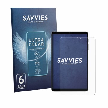 Face avant d’un emballage produit avec le logo de la marque Savvies. À côté, l’appareil Alldocube iPlay 80 mini Pro est représ