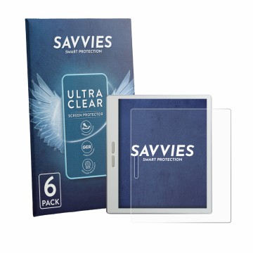 Parte frontale di una confezione del prodotto con il logo del marchio Savvies. Accanto è raffigurato il dispositivo Bigme B7 P