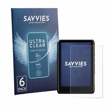 Front side of a product packaging with the brand logo Savvies. Next to it is the device Hiby R3 Pro II shown with the correspo