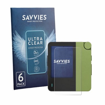 Front side of a product packaging with the brand logo Savvies. Next to it is the device Hiby W4 shown with the corresponding s
