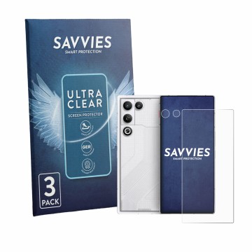 Face avant d’un emballage produit avec le logo de la marque Savvies. À côté, l’appareil ZTE Nubia Red Magic 11 Air (Avant+Camé