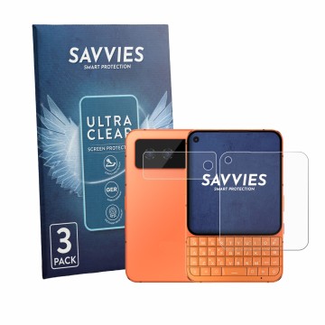 Parte frontale di una confezione del prodotto con il logo del marchio Savvies. Accanto è raffigurato il dispositivo Unihertz T