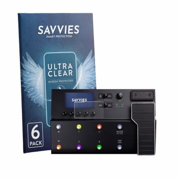 Parte frontale di una confezione del prodotto con il logo del marchio Savvies. Accanto è raffigurato il dispositivo Line 6 POD