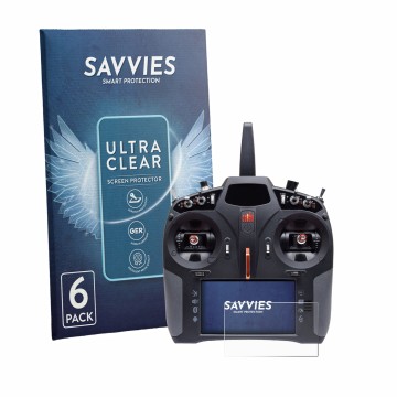 Face avant d’un emballage produit avec le logo de la marque Savvies. À côté, l’appareil Spektrum iX14 Plus Special Edition est