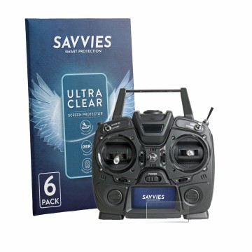 Face avant d’un emballage produit avec le logo de la marque Savvies. À côté, l’appareil Graupner MZ-10 HOTT est représenté ave