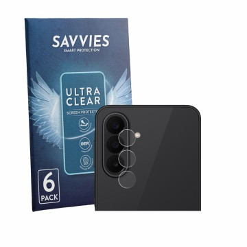 Parte frontal de un envase de producto con el logotipo de la marca Savvies. Al lado se muestra el dispositivo Samsung Galaxy A