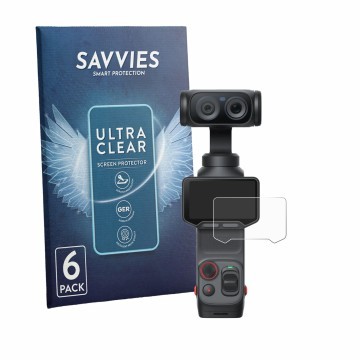 Front side of a product packaging with the brand logo Savvies. Next to it is the device Insta360 Luna Ultra shown with the cor