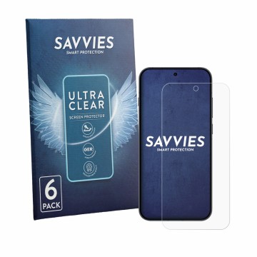 Face avant d’un emballage produit avec le logo de la marque Savvies. À côté, l’appareil Oppo Reno 16 FS est représenté avec la