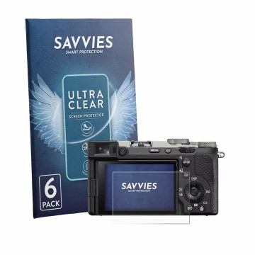 Face avant d’un emballage produit avec le logo de la marque Savvies. À côté, l’appareil Sony A7C II est représenté avec la pro