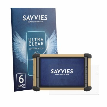 Face avant d’un emballage produit avec le logo de la marque Savvies. À côté, l’appareil DT Research DT381RP est représenté ave