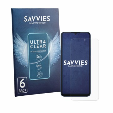 Front side of a product packaging with the brand logo Savvies. Next to it is the device Infinix Hot 60i shown with the corresp