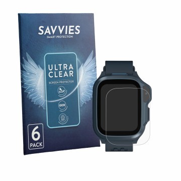 Vorderseite einer Produktverpackung mit dem Markenlogo Savvies. Daneben ist das Gerät Myfirst Fone S4 mit dem zugehörigen Disp
