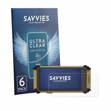 Parte frontal de un envase de producto con el logotipo de la marca Savvies. Al lado se muestra el dispositivo DT Research DT36