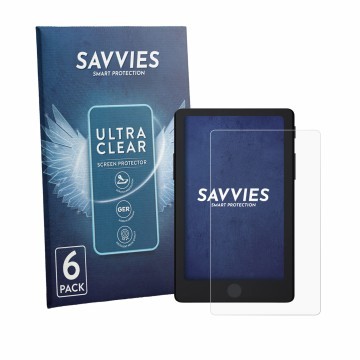 Parte frontal de un envase de producto con el logotipo de la marca Savvies. Al lado se muestra el dispositivo Xteink X4 Pro co