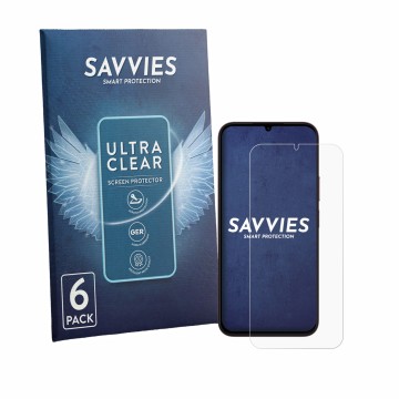 Vorderseite einer Produktverpackung mit dem Markenlogo Savvies. Daneben ist das Gerät OnePlus N6X mit dem zugehörigen Displays