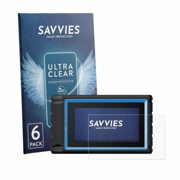 Front side of a product packaging with the brand logo Savvies. Next to it is the device Topdon VeriDiag X800 BT shown with the