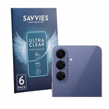 Parte frontal de un envase de producto con el logotipo de la marca Savvies. Al lado se muestra el dispositivo Samsung Galaxy S