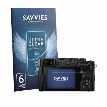 Face avant d’un emballage produit avec le logo de la marque Savvies. À côté, l’appareil OM System PEN est représenté avec la p