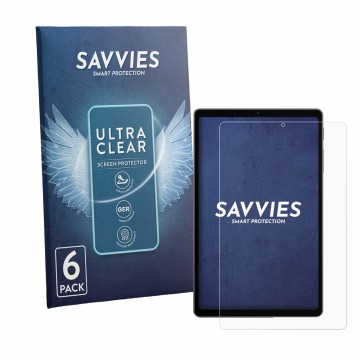 Parte frontal de un envase de producto con el logotipo de la marca Savvies. Al lado se muestra el dispositivo Alldocube iPlay 