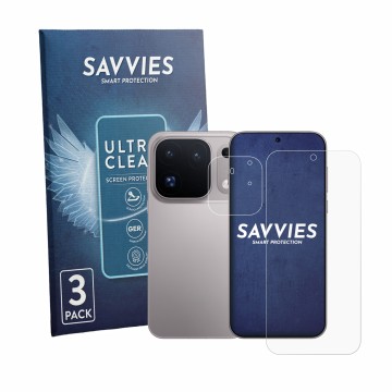 Parte frontale di una confezione del prodotto con il logo del marchio Savvies. Accanto è raffigurato il dispositivo Oppo Find 