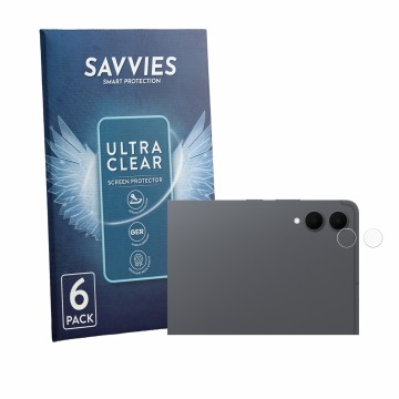 Parte frontal de un envase de producto con el logotipo de la marca Savvies. Al lado se muestra el dispositivo Samsung Galaxy T