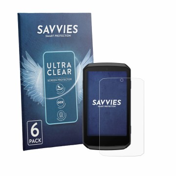 Vorderseite einer Produktverpackung mit dem Markenlogo Savvies. Daneben ist das Gerät Garmin Edge 1060 mit dem zugehörigen Dis