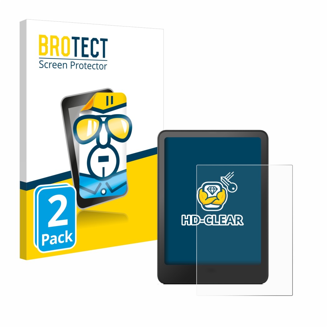 Vorderseite einer Produktverpackung mit dem Markenlogo BROTECT. Daneben ist das Gerät Amazon Kindle Paperwhite 2012 mit dem zu