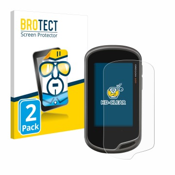 Front side of a product packaging with the brand logo BROTECT. Next to it is the device Garmin Oregon 600 shown with the corre