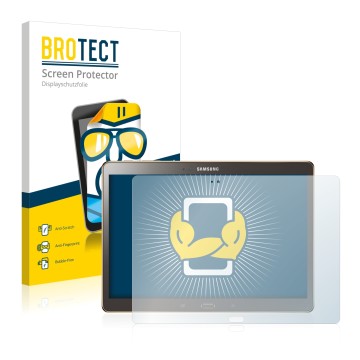 Front side of a product packaging with the brand logo BROTECT. Next to it is the device Samsung Galaxy Tab S 10.5 SM-T800 show