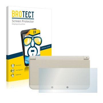 Vorderseite einer Produktverpackung mit dem Markenlogo BROTECT. Daneben ist das Gerät Nintendo New 3DS (Gehäuse) mit dem zugeh