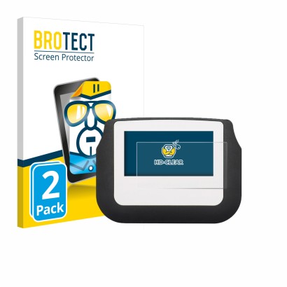 Face avant d’un emballage produit avec le logo de la marque BROTECT. À côté, l’appareil Signotec Signature Pad Sigma est repré