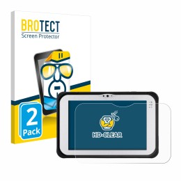 Vorderseite einer Produktverpackung mit dem Markenlogo BROTECT. Daneben ist das Gerät Panasonic Toughpad FZ-M1 mit dem zugehör